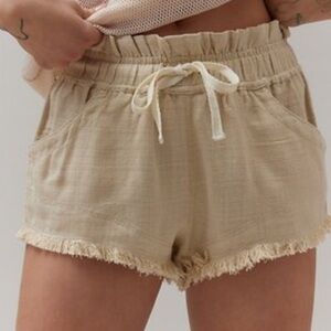 BDG Frankie Paperbag Micro Short Woven Linen Blend Textured Pull-on Elastic MED